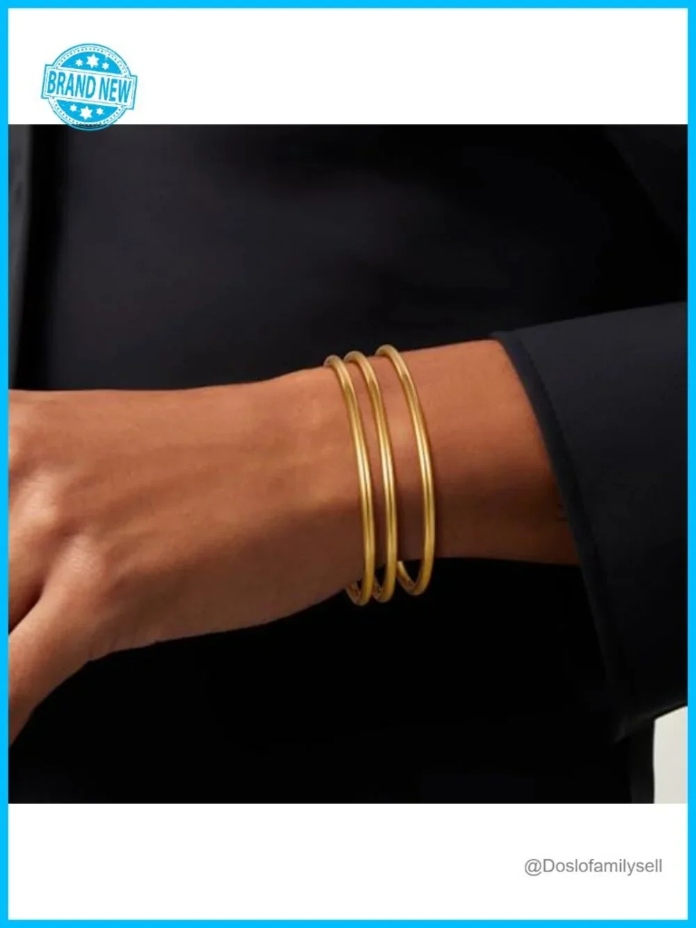 18K Gold Plated Stainless Steel Stackable Thin Round Bangles Set of 3